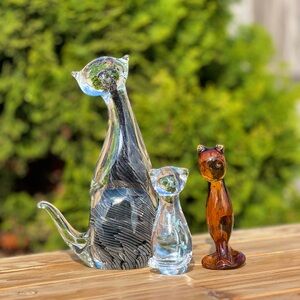 Murano Style Art Glass Cats